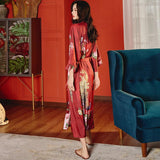 Peignoir Kimono Rouge Fleuri