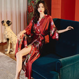 Peignoir Kimono Rouge Fleuri