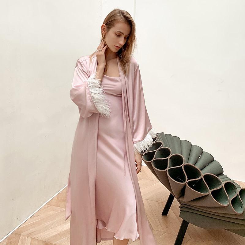 Peignoir Long Femme Rose