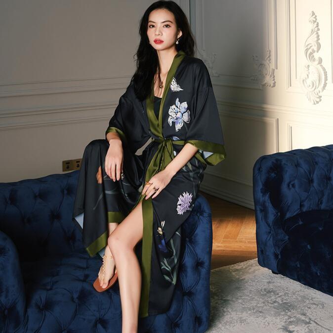 Peignoir Kimono Long Noir Femme Design