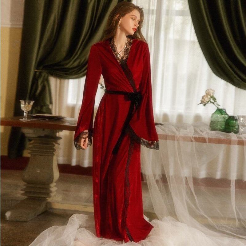 Peignoir Satin Rouge Femme Long