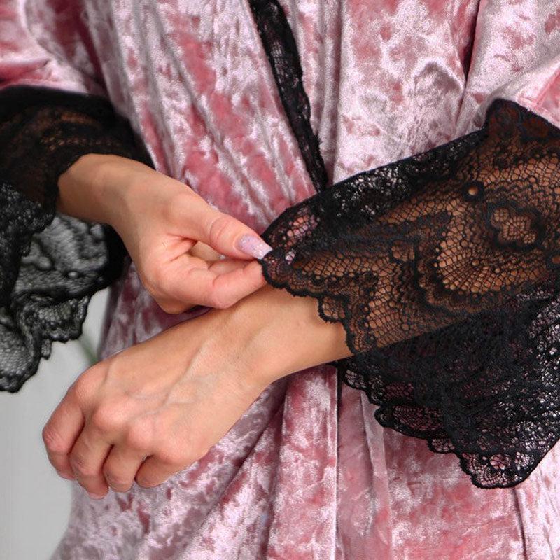 Pyjama Velours Hiver Femme Dentelles