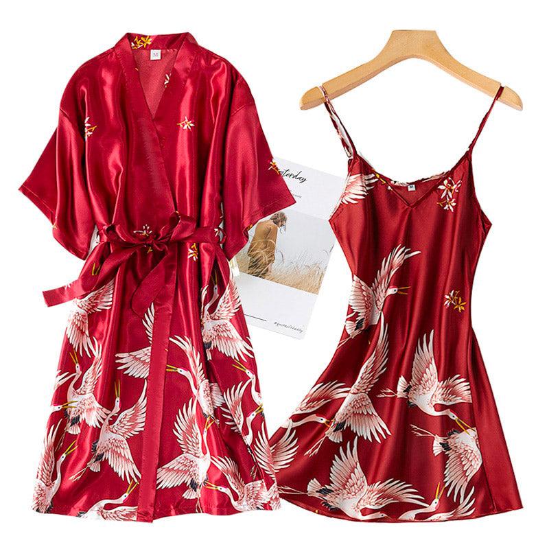 Robe Kimono Courte Rouge Léger