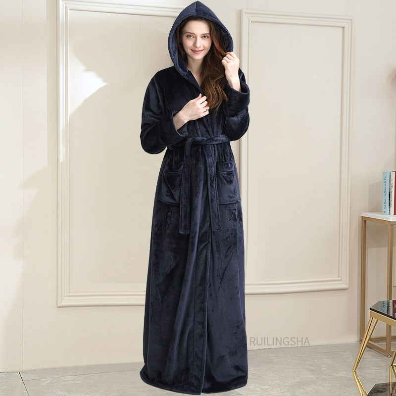 Robe de Chambre Polaire Longue Femme Bleu Marine