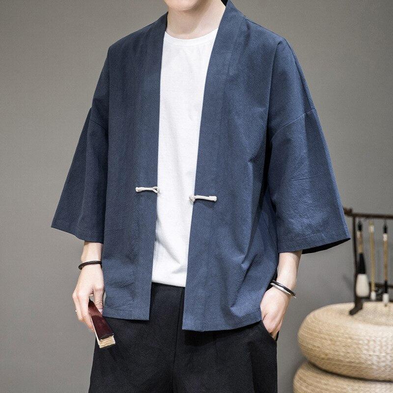 Veste Kimono Bleu Marine Homme