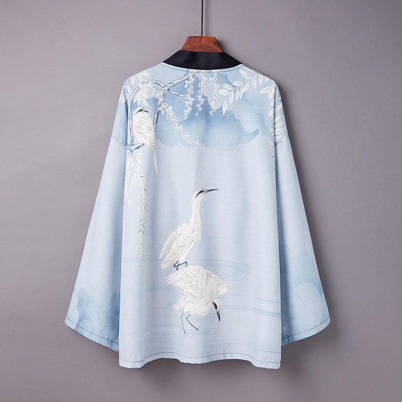 Veste Kimono Court Bleu Grue