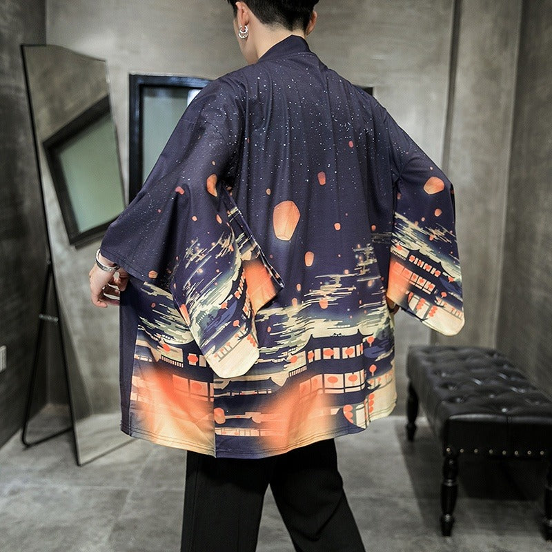 Veste Kimono Court Japon Nuit