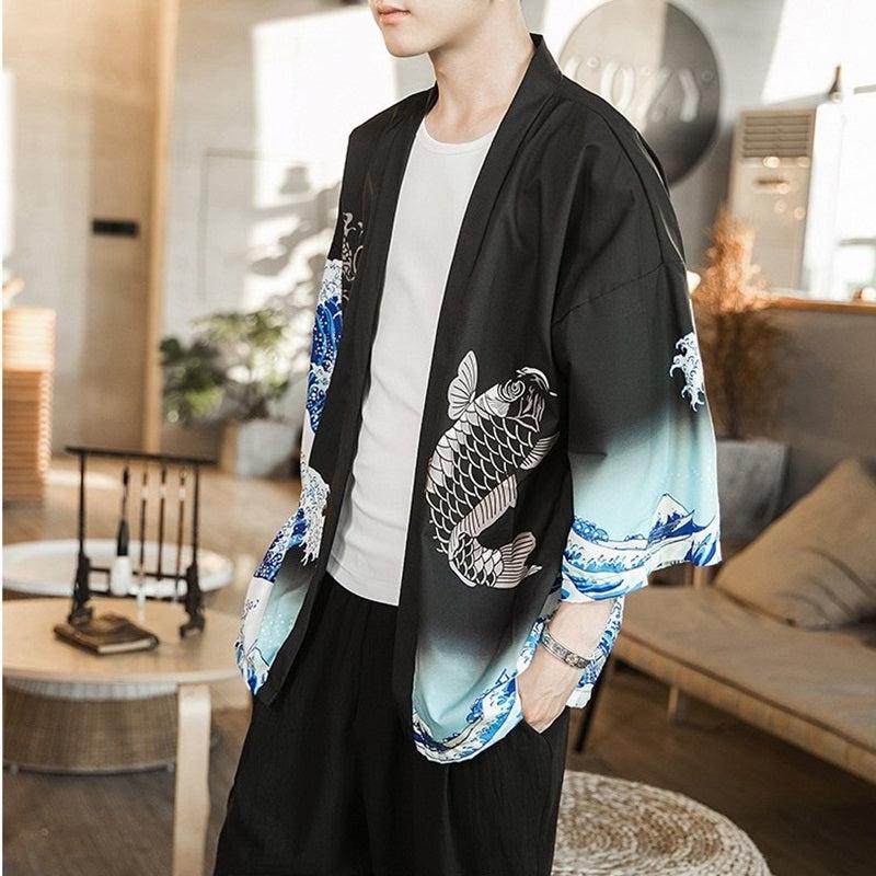 Veste Kimono Japonais Koi Cascade