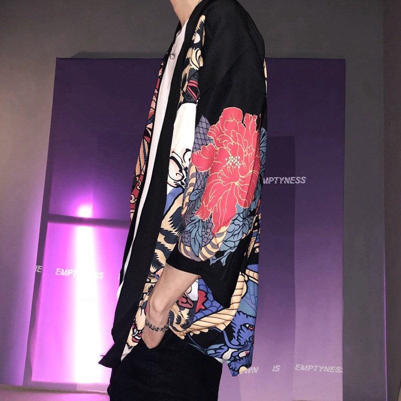 Veste Kimono Japonais Oni Rouge