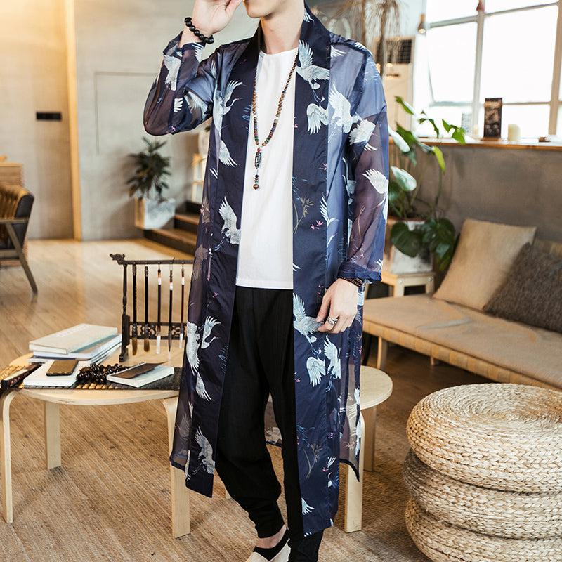 Veste Kimono Japonais Transparente Grues
