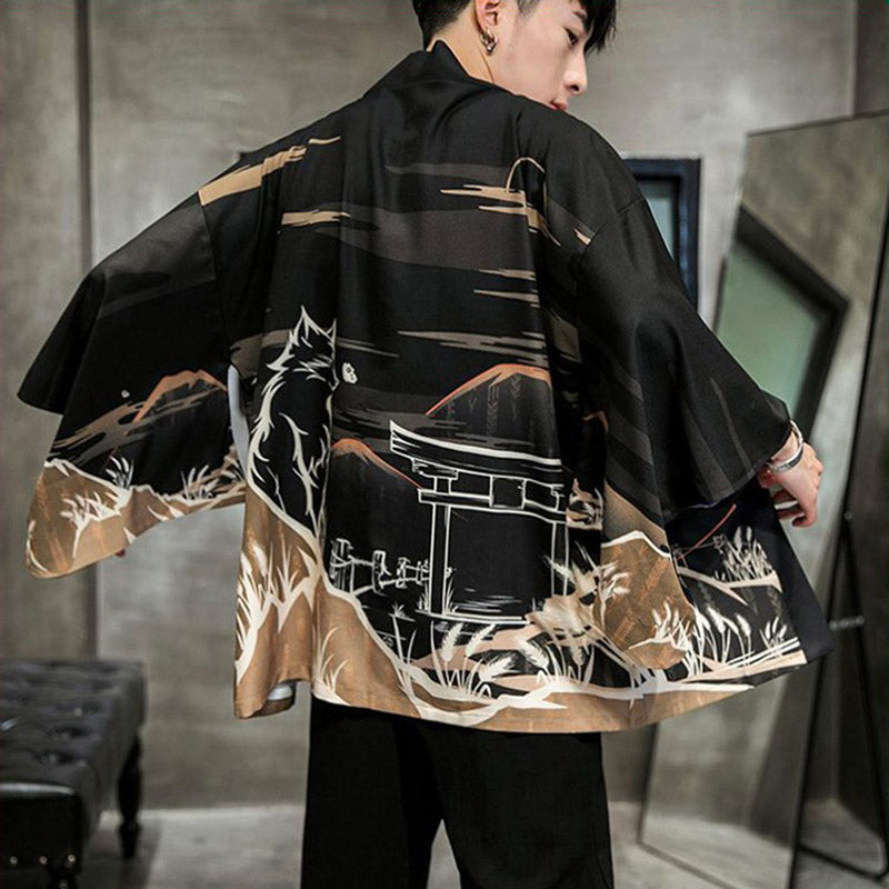 Veste Kimono Satin Temple Loup