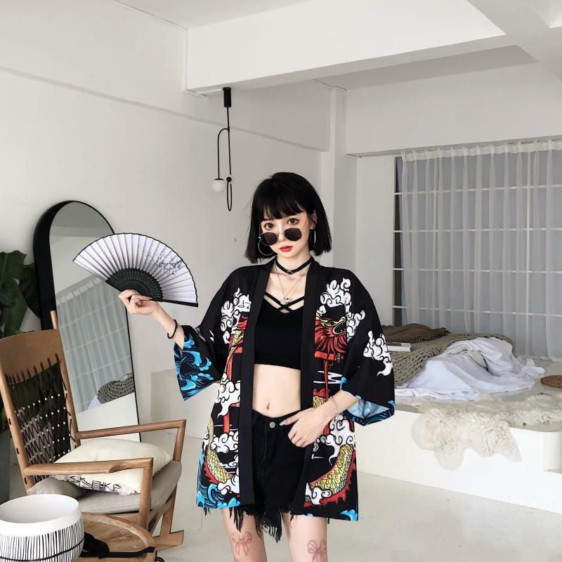 Veste Kimono Dragon Fleuri