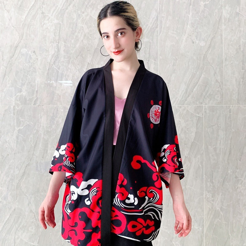 Veste Kimono Japonais Arcane Rouge et Noir
