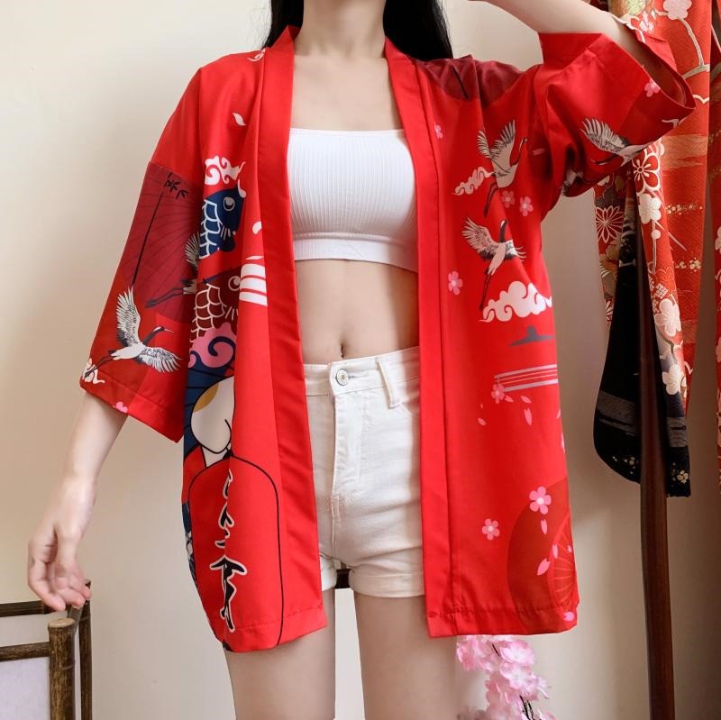 Veste Kimono Japonais Rouge Design