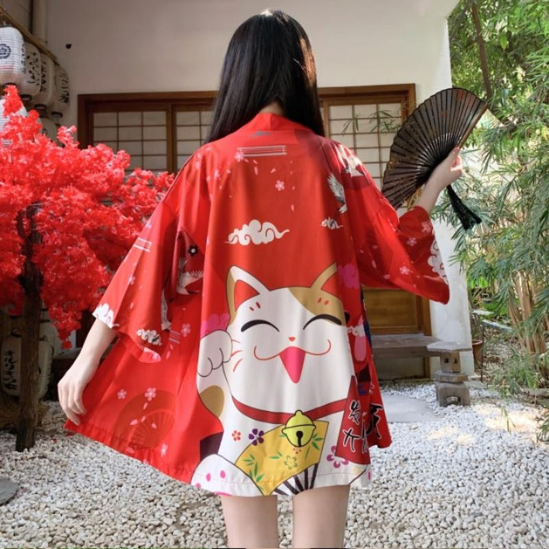 Veste Kimono Japonais Rouge Femme