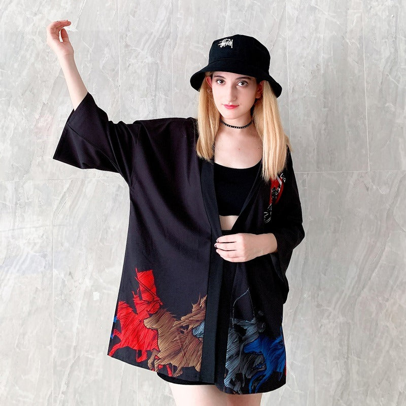 Veste Kimono Japonais Skull Noir