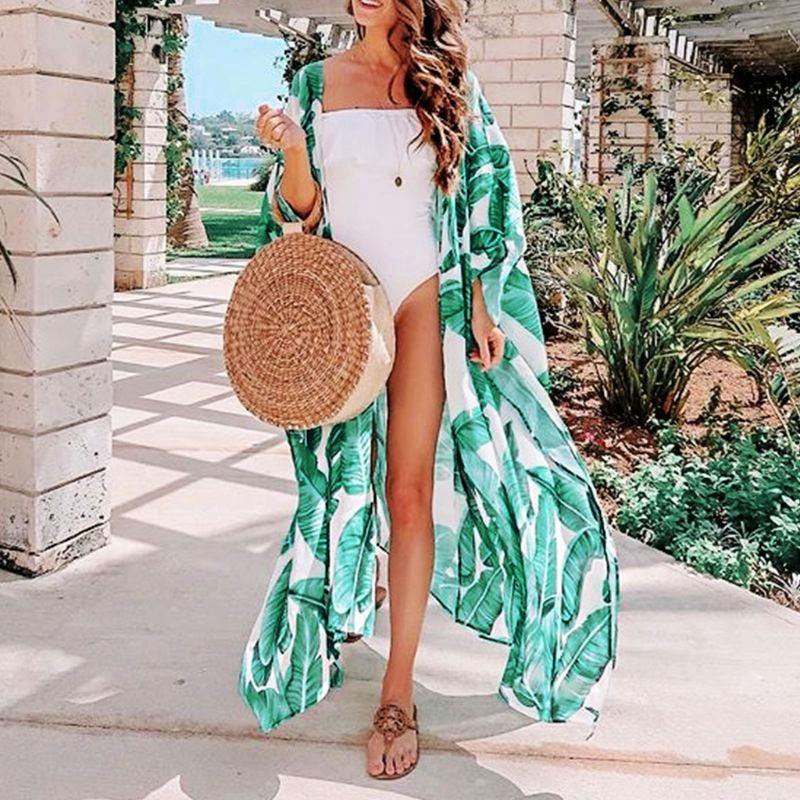 Veste Kimono Longue Verte Léger