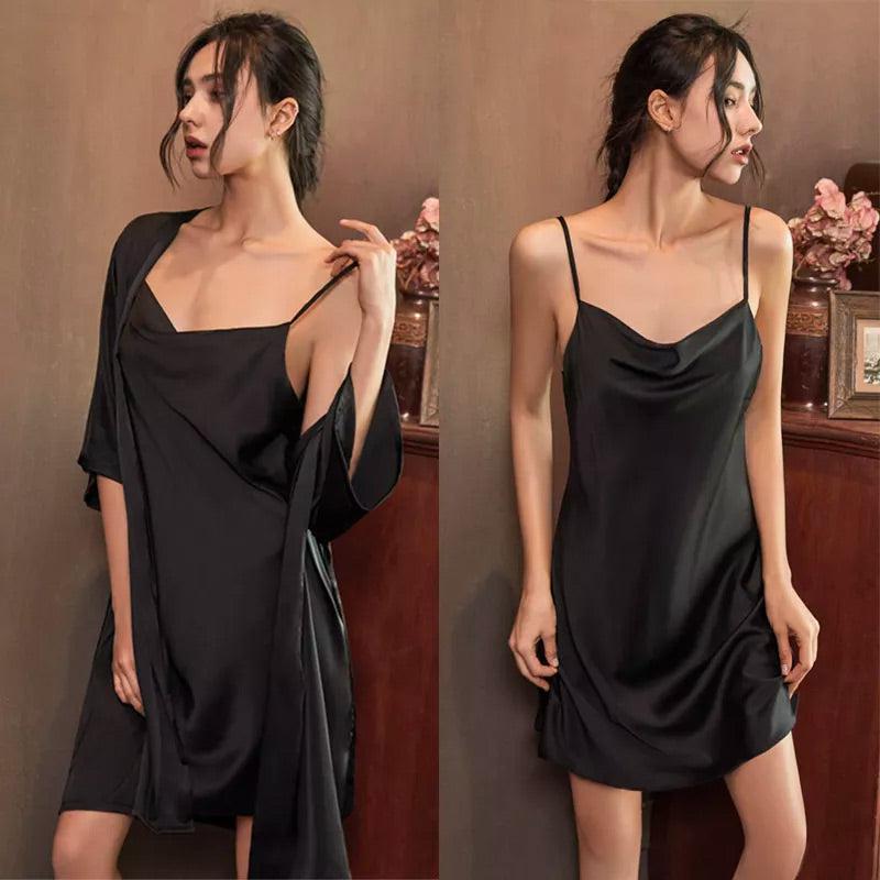 Veste Kimono Satin Noire Stylé