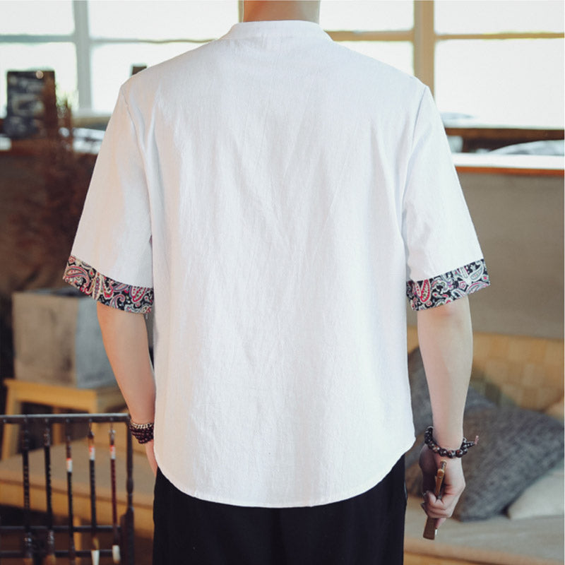 Chemise Kimono Japonais Lin Blanc