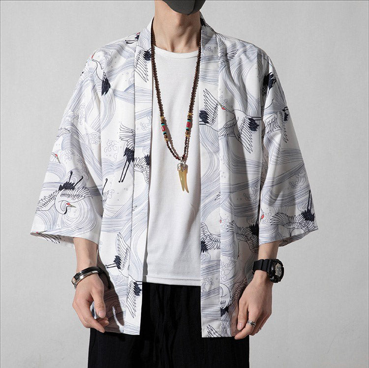 Veste Kimono Blanche Grue